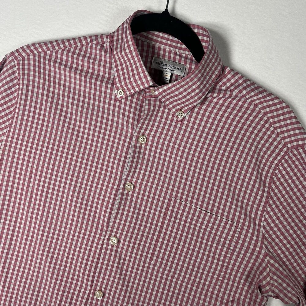 Peter Millar Summer Comfort Performance Shirt Mens S Red Gingham Stretch Golf